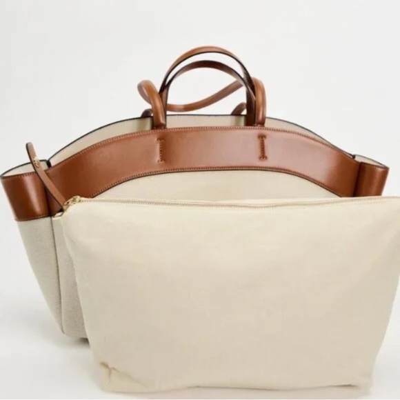 ZARA Elegant Tan and Cream Women's Tote Bag - Picture 3 of 9